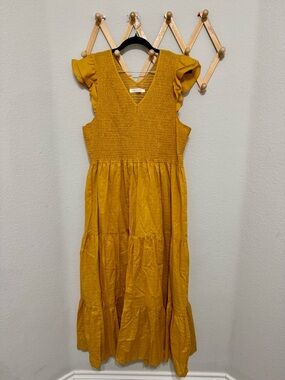 Christy Dawn Mustard Yellow Gold Smocked Tiered Maxi Dress Size XL